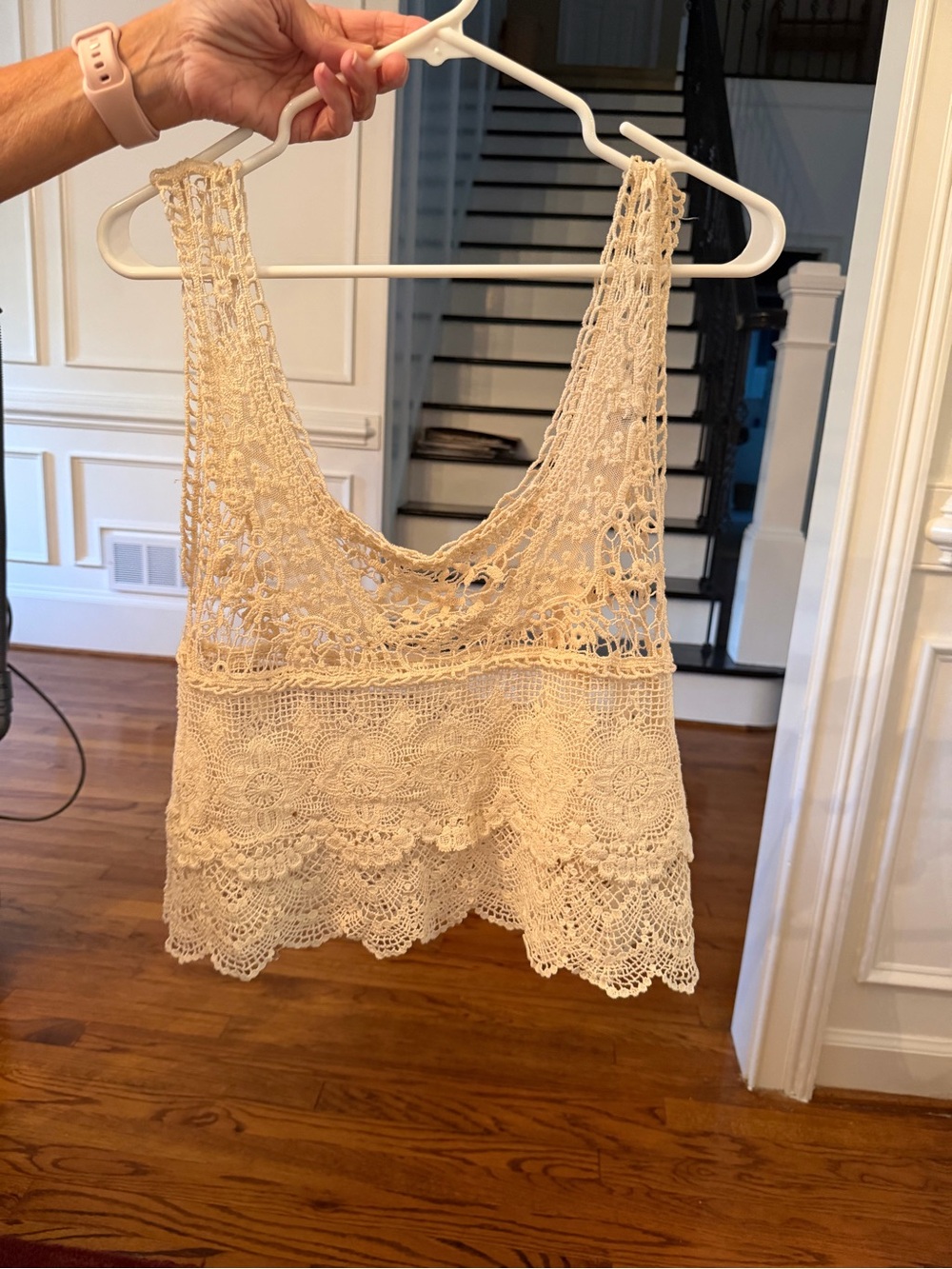 Crochet Lace Crop Tank Top - Cream